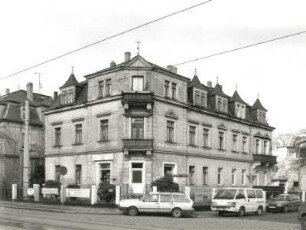 Dresden-Blasewitz, Tolkewitzer Straße 35. Wohnhaus mit Laden (1886/1900). Eckansicht mit Fassade Heinrich-Schütz-Straße