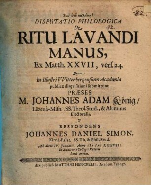 Disp. philol. de ritu lavandi manus, ex Matth. XXVII, 24