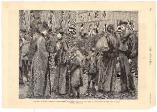 The loss of H.M.S. "Serpent", Sweethearts and Wifes inquiring for news of the vessel at the Port-Admiral's office, Devonport