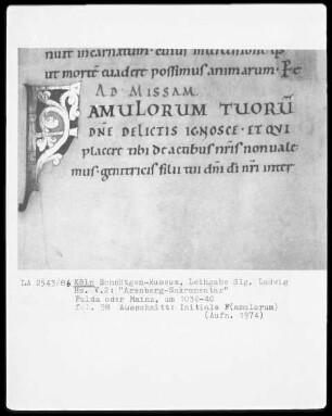 Arenberg-Sakramentar — Initiale F(AMULORUM), Folio 98