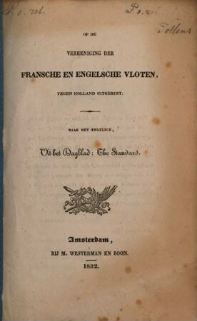 Op de vereeniging der fransche en engelsche vloten, tegen Holland, uitgerust