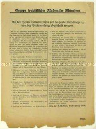 Forderungen der Gruppe sozialistischer Akademiker Münchens zur Umgestaltung der Hochschulen im Sinne des Sozialismus