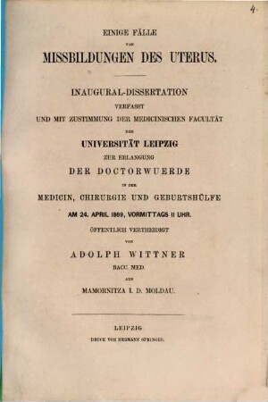 Einige Fälle von Missbildungen des Uterus : Inaug. Diss.