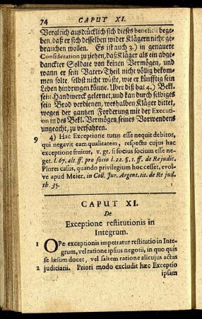 Caput XI. De Exceptione restitutionis in Integrum. - Caput XX. De Exceptione Positionis non admisibilis.