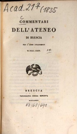 Commentari dell'Ateneo di Brescia. 1835