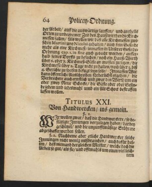 Titulus XXI. Von Handwercken / ins gemein