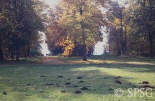 Potsdam, Park Sacrow, Blick von der Sonnenuhr beim Schloss Sacrow.