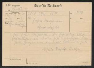 Brief von Ingolf Kuntze und Ursula Kuntze an Gerhart Hauptmann