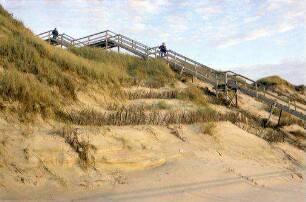 Westerland: Schild in den Dünen, Halmpflanzung, Dünen Befestigungen