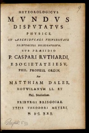Meteorologicus Mundus Disputatus Physice