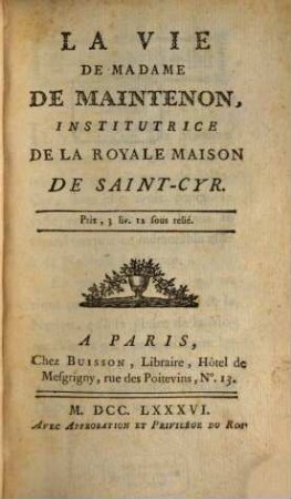 Vie de Madame de Maintenon