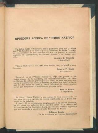 Opiniones acerca de "Cerro nativo"