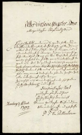Begleitbrief Bellersheim an Wilhelm VIII.