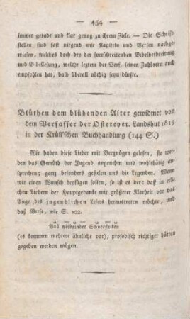 454 [Rezension] Schmid, Christoph von, Blüthen dem blühenden Alter gewidmet