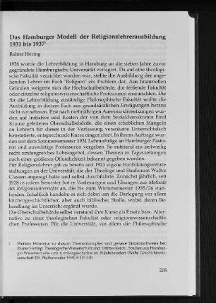 Das Hamburger Modell der Religionslehrerausbildung 1931 bis 1937