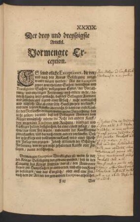 Der drey und dreyssigste Arickel. Vormengte Exception.