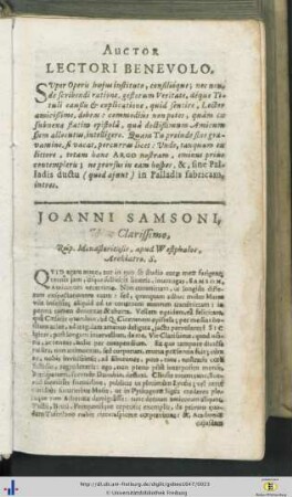 Joanni Samsoni, Viro Clarissimo…
