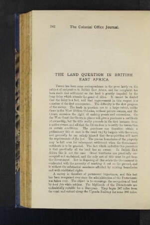 The Land question in British East Africa