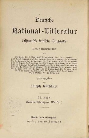 Grimmelshausens Werke. 1, Der abentheuerliche Simplicius Simplicissimus ; Bd. 1