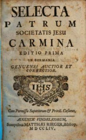 Selecta Patrum Societatis Jesu Carmina