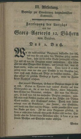 III. Abtheilung. Beyträge zur Erweiterung bergmännischer Kenntnisse