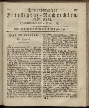 XLIV. Stück. Sonnabends: den 4. Nov. 1797.