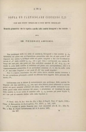 Sopra un particolare connesso (2,2) con due punti singolari e due rette singolari.