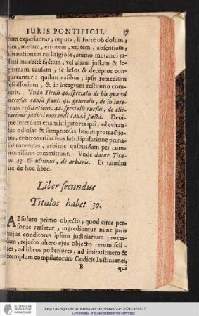 Liber secundus Titulos habet 30.