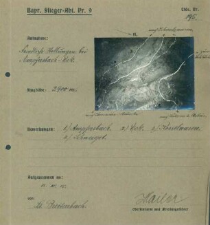 Foto feindlicher Stellungen bei Ampfersbach und Eck westlich von Stoßweier (Luftbild)