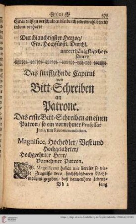 Das fünffzehnde Capitul: Von Bitt-Schreiben an Patrone