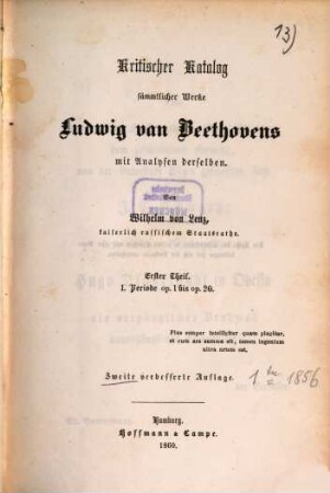 Beethoven : eine Kunst-Studie, 1. Kritischer Katalog sämmtlicher Werke Ludwig van Beethovens mit Analysen derselben