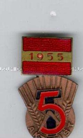 Medaille zum Ehrentitel "Aktivist des Fünfjahrplanes" mit der Jahreszahl 1955