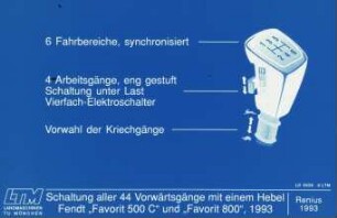 Schaltung alles 44 Vorwärtsgänge mit einem Hebel Fendt "Favorit 500C" und "Favorit 800", 1993