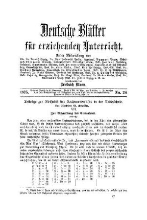 Beiträge zur Methodik des Rechenunterrichts in der Volksschule : (Schluß)