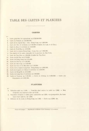 Table des cartes et planches