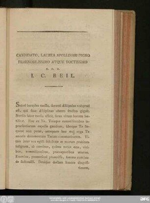 Candidato, Laurea Apollinari Digno Praenobilissimo Atque Doctissimo S. P. D. I. C. Reil.