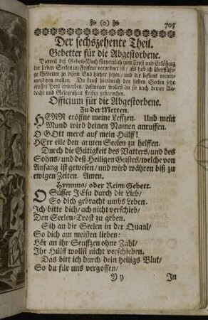 Der sechszehente Theil. Gebetter für die Abgestorbene.