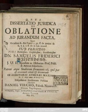 Dissertatio Juridica De Oblatione Ad Jurandum Facta