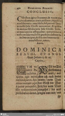 Dominica Exaudi, Evangelium Johan. 15. & 16. Capite