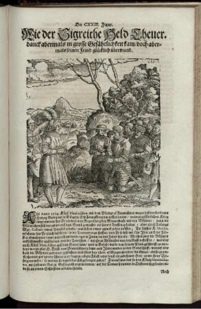 Die CXXIII. Figur. Wie der Sigreiche Held Theuerdanck abermals in grosse Gefährlichkeit kam/ doch abermals seinen Feind glücklich überwand