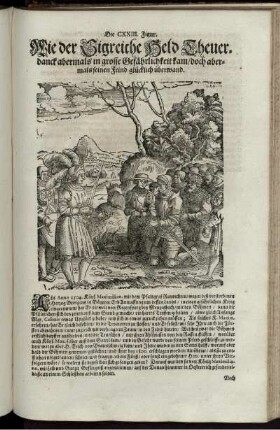 Die CXXIII. Figur. Wie der Sigreiche Held Theuerdanck abermals in grosse Gefährlichkeit kam/ doch abermals seinen Feind glücklich überwand