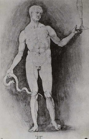 Nackter Mann mit Glas und Schlange (sogenannter Aeskulap)