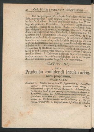 Caput IV. De Prudentia consulendi intuitu actionum propriarum.