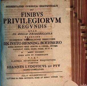 Dissertatio Ivridica Inavgvralis De Finibvs Privilegiorvm Regvndis