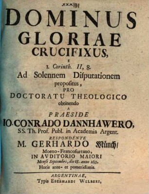 Dominus Gloriae Crucifixus : E I. Corinth. II,8