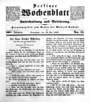 No. 20, Sonnabend, den 19. Mai 1849.