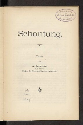 Schantung : Vortrag