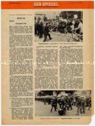 Sonderdruck mit dem Nachdruck eines "Spiegel"-Artikels zum Polizeieinsatz gegen demonstrierende Studenten in Berlin (West) im Juni 1967