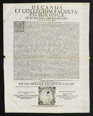 Decanus Et Collegium Facultatis Juridicae In Alma Hac Eberhardina Lecturis S. & O.