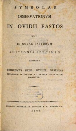 Symbolae observationum in Ovidii Fastos